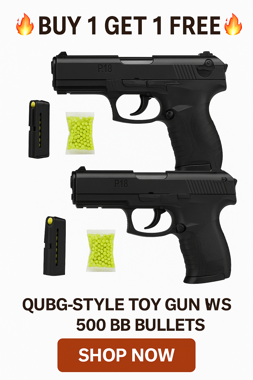 PUBG Style Toy Gun for Kids - Buy 1 Get 1 Free🎁  | Quick Load Army Pistols with 500 BB Bullets
